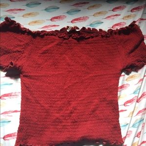 cherry red over the shoulder top 🍒